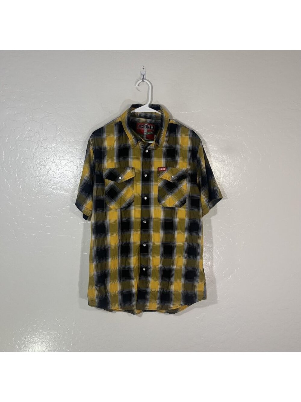 Dixxon The Sentinel Shirt Mens Medium Yellow Plaid Short Sleeve Button Up Casual